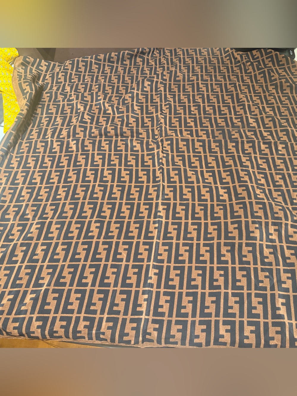 Fendi Brown and Black Logo FF Zucca silk scarf